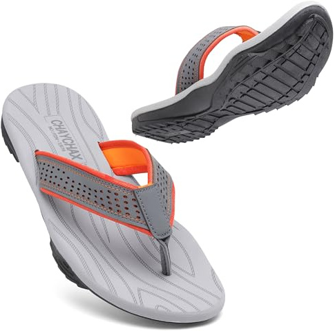 ChayChax herr flip flops mjuk tåseparator utomhus sport strandsandaler halkfri pool badtofflor, Grå orange, 42 EU