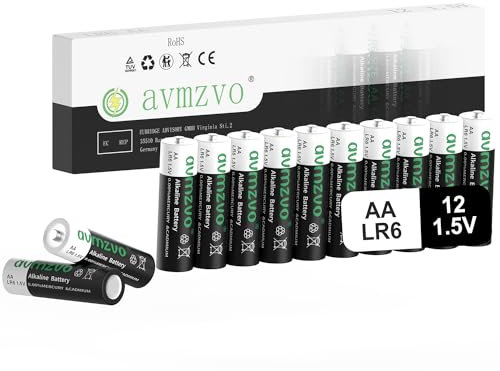 avmzvo Batterie AA 12 pezzi, Mignon Lr6 AA 1,5 V, potenza durevole, potente, alcalina, può essere utilizzata per giocattoli, sveglia e altri dispositivi elettronici