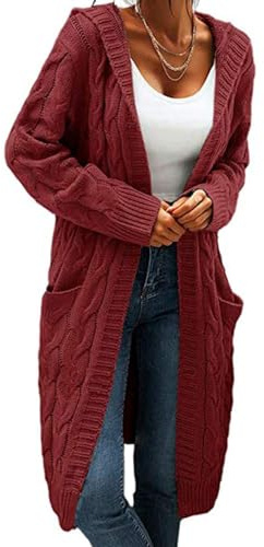 GeGekoko Cardigan da Donna con Cappuccio, Manica Lunga, Cardigan in Maglia Grossa, Aperto sul Davanti, Maglione Casual Autunnale e Invernale con Tasche, XL