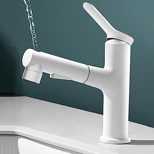 Mitigeur Salle de Bain Extractible 3 Modes Robinet lavabo avec Douchette Extractible pour Salle de Bain,Blanc