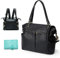 MISS FONG Wickelrucksack Wickeltasche Leder, Baby Rucksack Wickelrucksack Große Kapazität Mit 13 Wickeltasche Organizer, Wickelunterlage für Mama & Papa Wasserdichter Rucksack-Schwarz