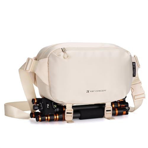 K&F CONCEPT Bolsa Funda Cámara Réflex, Bolsa para Cámara Sling Camera, Bolsa Bandolera Cámara Impermeable Resistente, Mochila Pequeña para Cámara Réflex Digital Compatible con SLR DSLR (G-Beige)