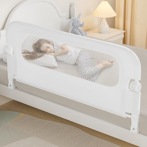 NUTIKAS Baby Bed Rail Guard for Toddlers -47 Toddler Bed Rails for Twin, Full, Queen, King Bunk Size Bed Swing Down Bedrail Extral Tall Child Safety Side Railing Guards for Kids