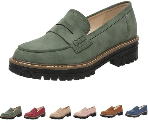Mocassins orthopédiques Plateforme Orthoture confortables pour femme, chaussures de marche bout rond mocassin (Green, 39)