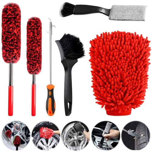 Dhnvcud Auto Reinigungsset, 6 Stück Autopflege Set, Auto Detailing Pinsel Auto Waschanlage Set, Autoreinigungsset für Auto Innen und Außen