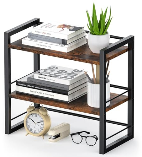 THYGIFTREE Schreibtisch Regal Organizer Aus Holz, Mini Regal Desk Shelf Aufbewahrungsregal für Schreibtisch-Bücherregal, Schreibtischregale für Schreibtischplatte und Kommode (braun)