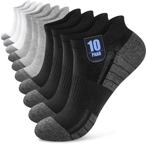 Effeet 10 Paires Chaussettes Basses Homme Femme, Socquettes Coton Courtes Respirantes Antidérapantes, Sport Running Unisexe Noir Blanc Gris 43-46