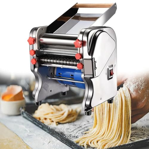 LIULIQ Máquina Automática De Fideos, Máquina para Hacer Pasta Eléctrica Comercial, Máquina Enrolladora De Masa con Cubo De Fideos De Acero Inoxidable, Puede Amasar Masa De 20 Mm De Espesor
