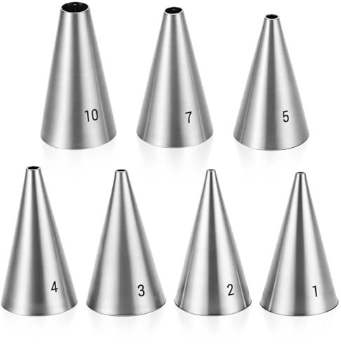 7 beccucci professionali forati, beccucci per sac à poche, 7 misure, beccucci sottili in argento, punta in acciaio inox, rotondi, accessori per decorazioni torte per torte e torte