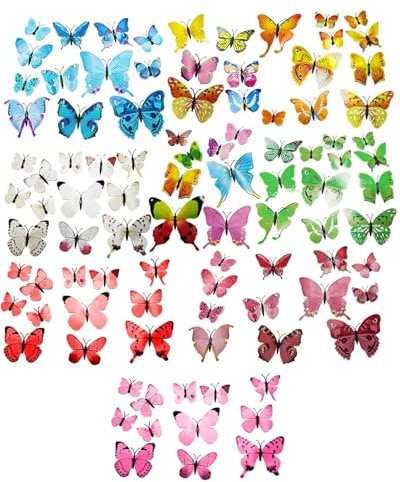 WUNZILO 70 pcs 7 colori Vetrofanie Primavera 3D Luminosa Farfalle Con supporto adesivo Adesivi Murale Arte Adesivo Murali per Domestica Bambini Camera Da Letto Decorazione casa, 6 cm