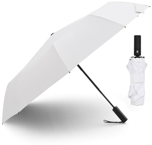 LIDOMPO UPF 50+ UV Umbrellas For Sun Protection Compact Travel Folding Sun Umbrella UV Protection Auto Open Close (White)