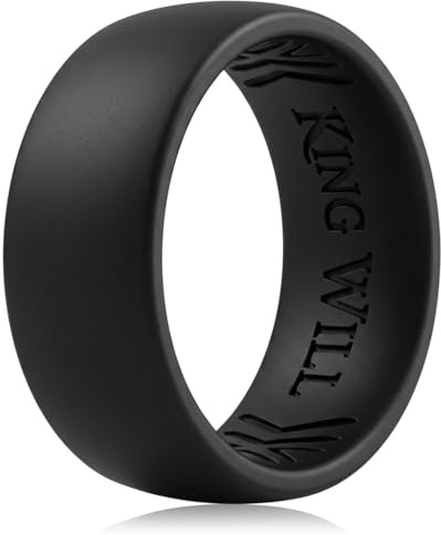King Will Men's Silicone Wedding Band - 1.8mm Ultra Thin Ring with Black Metallic Shimmer | Comfort Grip Inner Design | Hypoallergenic Rubber Ring for Gym, Work, Travel Size T 1/2 (10)