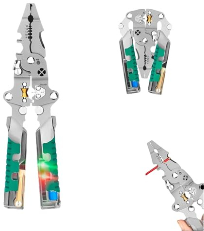 Electrical Pliers, 2025 New Upgrade 8-in-1 Multi-Functional Wire Stripper Scissors with Electrical Tester, Folding Stylus Screwdriver Wire Stripper Set, DIY Tools (1)