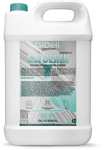 GiDeli Växtbaserade 99,5 % glycerin 5 l – färglös och luktfri för tvålar, krämer och schampon – vegansk och ren glycerin flytande för hud, hår och kosmetika – glycerol för gummivård och fönster