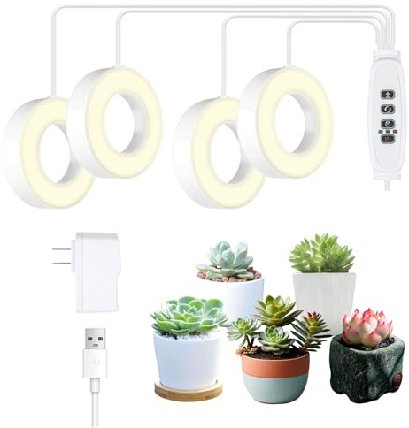 Luz de Cultivo para Plantas de Interior, Bombilla De Cuatro Cabezas Con Temporizador, Cable Largo De 2.1 M Luces De Plantas De Interior Para Crecimiento, Para Invernadero Suelo Escritorio Estante de J