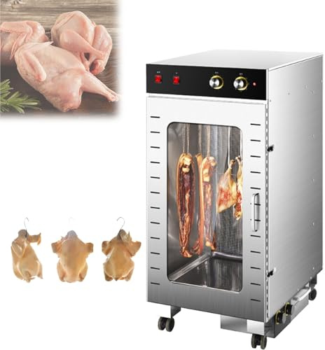 Commercial Sausage Smoking Oven, Stainless Steel Biltong Box Food Dehydrator and Drying Cabinet with 20-90°C Temperature Control for Drying Biltong, Meat, Vegetable & Fruit(80 Catties Per Time)