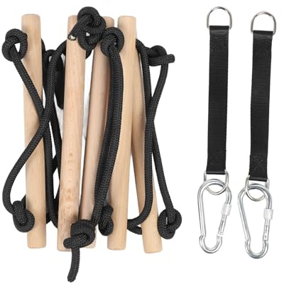Mtlavishness Scala di Corda per Bambini 5 Gradini Scala di Corda Altalena in Legno per Bambini Gioco di Arrampicata Scala sospesa con Legno di Faggio Premium e Corda Resistente