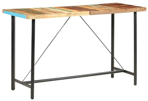 RuiNingRN Bar Table Made of Recycled Solid Wood and Powder-Coated Steel, 180 x 70 x 107 cm, Sturdy Industrial Style Kitchen Table for Dining Room and Living Room with Unique Tree Edge Surface