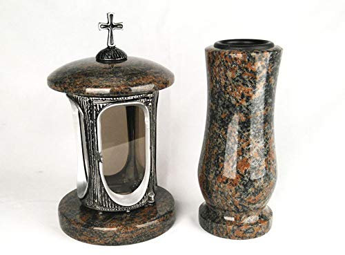 designgrab Tombe Lampe en Aluminium Aspect Ancien avec Croix en Aluminium et Vase funéraire en Taille de Medium en Granit gneis Halmstad/barap/Hollandia