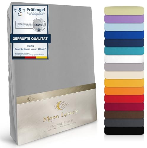 Moon-Luxury Spannbettlaken Spannbetttuch Jersey Stretch 230g/m² für Wasserbetten, Boxspringbetten und herkömmliche Matratzen (Graphit, 120x200-120x220)