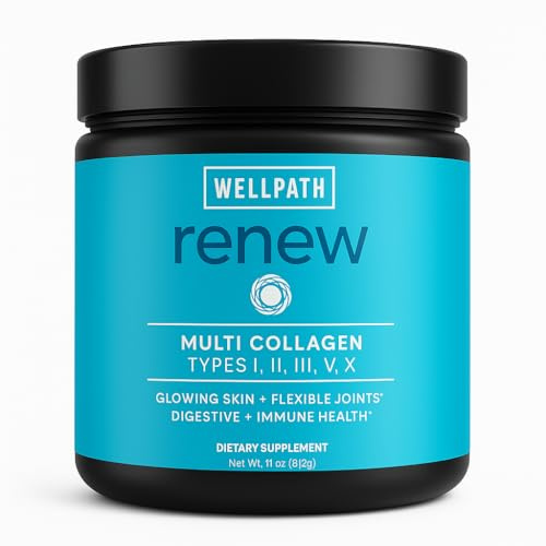 WellPath Multi Collagen Peptides Powder for Women | Renew Multi Collagen Protein for Hair, Nails, Skin | Hydrolyzed Bovine, Marine, & Chicken Sources | Types I, II, III, V, X | 11 oz | 40 Servings
