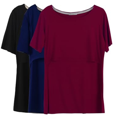 Smallshow Donna Maglie a Manica Corta di Professione d'infermiera a Strati Design L'Allattamento al Seno Camicie,Black/Navy/Wine,M