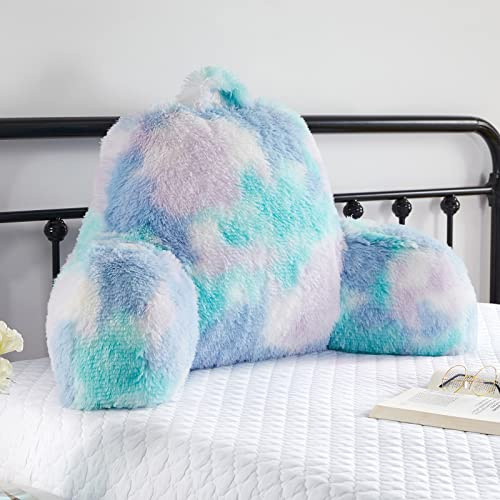 Jillche Bed Stylish Ross Fur Adults & Kids Reading Pillow, Cozy Soft Bed Wedge Pillow with Premium Stuffing, Pastel Back Support Pillow Gift, Sit up Bolster Pillow with Arms, Bed Chair Back Cushion