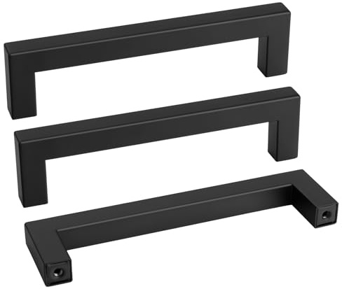 Goldenwarm 35 Pack 5 Inch Black Cabinet Handles Matte Black Drawer Pulls Stainless Steel Cabinets Hardware Square Bar Modern for Kitchen Bathroom Cupboard