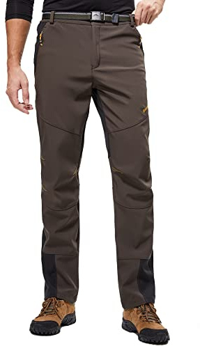 VIEWLEAF Pantalones de senderismo para hombre, forrados, impermeables, de softshell, resistentes al viento, cálidos, para exterior, trekking, montañismo, regalo de invierno, marrón, L