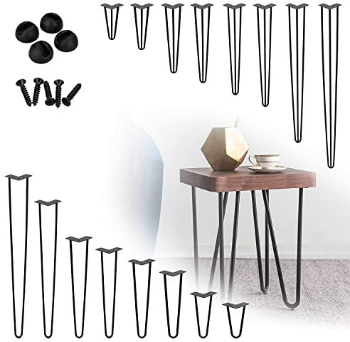 Izrielar Tischbeine Metall Schwarz, 4er Set Hairpin Legs schwarz Metall, 45cm Möbelfüße, möbelbeine Haarnadelbeine Tischgestell, mit Bodenschoner und Schrauben, Austauschbare Tisch &Schrank Beine