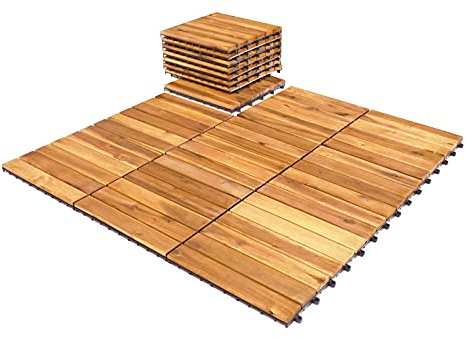GOPLUS - Losas de madera de acacia encajables, 30 x 30 cm, suelo exterior/interior, losas marrones para terraza, balcón, sala de estar, cubierta de superficie de 2,43 ㎡ (barriles-27)