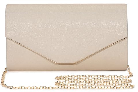 BAIGIO Damen Clutches Leder Elegant Abendtasche PU Brauttasche Silber Clutch mit Abnehmbarer Kette Formal Handtasche fur Hochzeit Party Prom