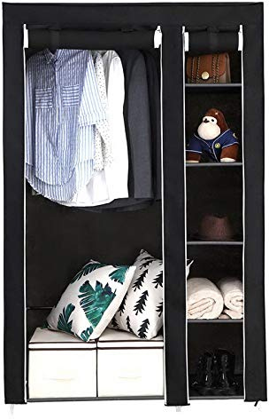 Knocbel Freestanding Closet Organzier, 5 Layer Wardrobe Portable Clothes Garment Rack Dustproof Fabric Cover with Storage Shelves Hanging Rod, 42 W x 17 3/4 D x 67 H Black