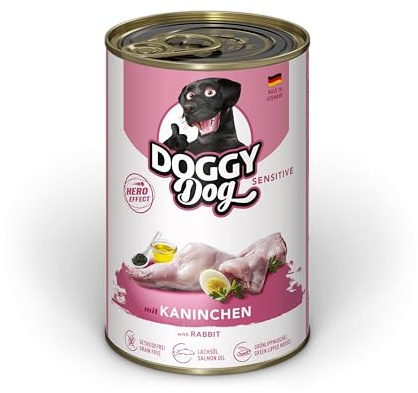 DOGGY Dog Paté Coniglio Sensitive, 6 x 400 g, cibo umido per cani, senza cereali, con olio di salmone e cozze con labbra verdi, alimento completo particolarmente ben tollerato, prodotto in Germania
