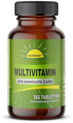 Multivitamintabletten ohne Zusatzstoffe (nur mit Akazienfasern tablettiert), vegan, 365 Stück, Bonemis®
