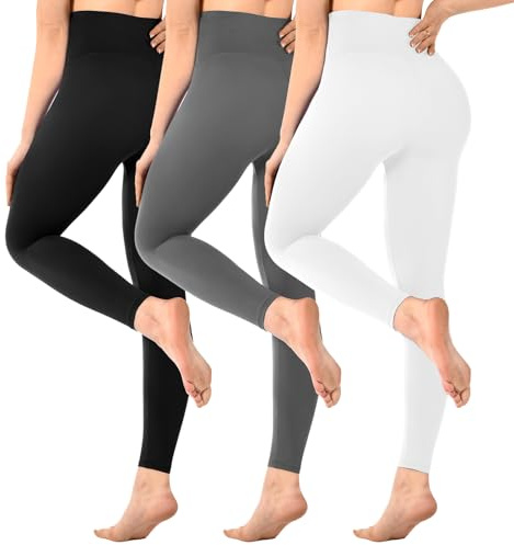 SINOPHANT Confezione da 3 leggings da donna a vita alta, leggings neri opachi per palestra, yoga, sport, nero/grigio/bianco, XXL