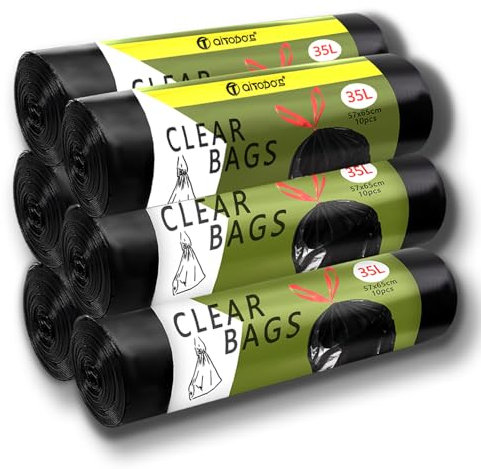 Aitodos® 60PCS Sacchi Spazzatura-35L, LxH: 57x65cm, Nero, Polietilene-Sacchetto Della Spazzatura, UE Adatto per la Maggior Parte dei Medi ''35L'' Pattumiera, Adatto per Cucina e Soggiorno