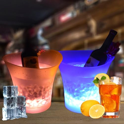 2PCS Seaux à Glace LED, 5L Seau a Champagne Coloré avec Changement de Couleur RVB Automatique, Refroidisseur de Bouteille de Jardin à Piles, Seau à Glace étanche pour Fête, Maison, Bar, Club