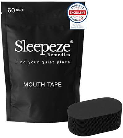 Sleepeze Remedies mouth tape for sleeping, Confezione da 60 nero, Testato clinicamente per la pelle anti russamento uomo, Antirussamento donna, Cerotti bocca per dormire, Mouth tape sleep