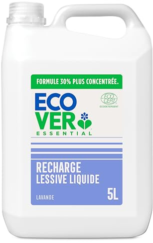 Ecover Essential Lessive Liquide Universelle, Nettoyant Naturel pour le Linge, Parfum Lavande, 142 Lavages, Bouteille Recharge de 5 Litres