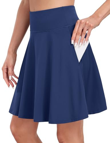 Desol Damen 50cm Tennisrock mit Hose Knielang, Hohe Taille Hosenrock mit 4 Taschen, Golfrock mit Shorts, Skort Damen mit Verstellbares Zugband, Sportrock für Tennis, Golf, Laufen