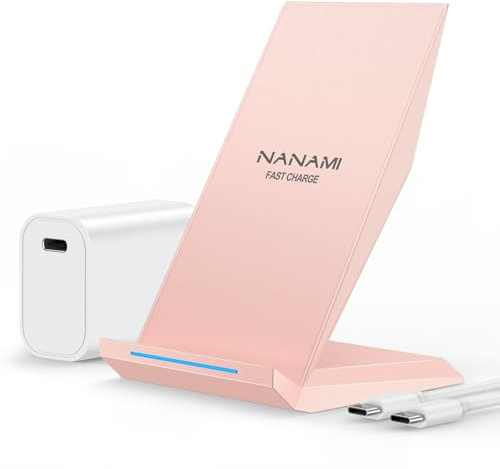 Fast Wireless Charger,NANAMI kabelloses Ladegerät (mit USB C ladegerät 20W PD Adapter) für Apple iPhone 17 16 15 14 13 12 Pro Max Xr Xs,10W Induktive Ladestation für Samsung Galaxy S26 S25 S24 S23 S22