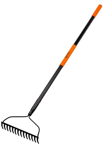 AgroPro Garden Rake for Lawn Heavy Duty, 14 Tines Metal Rake with Thick Fiberglass Handle, 58 Inches