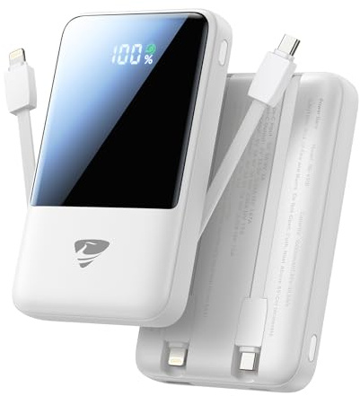 Aioneus Portable Charger, 10000mAh Power Bank 22.5W Fast Charging Portable Charger with Built in Cable Battery Pack USB C Travel Charger for iPhone11 12 13 14 15 16 Samsung GalaxyS24 S23 Android(1 Pk)