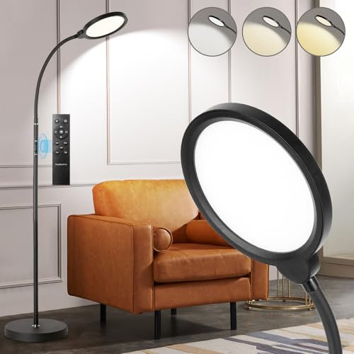 Lampadaire sur Pied Salon, LED Lampe de Lecture, Dimmable Températures de Couleur et Luminosité, Lampes Chambre Réglable en col de Cygne avec Télécommande et Commande Tactile pour Bureau (Cercle)