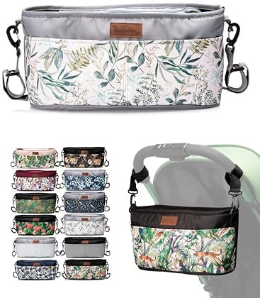 BambiniWelt Kinderwagen Organizer – Wickeltasche mit Getränkehalter & Reißverschluss, kompakte Buggy Tasche aus wasserabweisendem Mikrofaserstoff, leicht, stylisch & praktisch, Muster: Modell 4