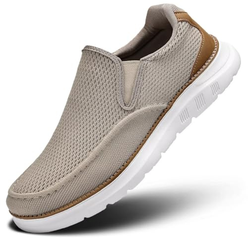 Mens Casual Loafers Slip-on Boat Mesh Walking Shoes Business Oxfords Sneakers Work Comfortable Lightweight Soft Sole Khaki
