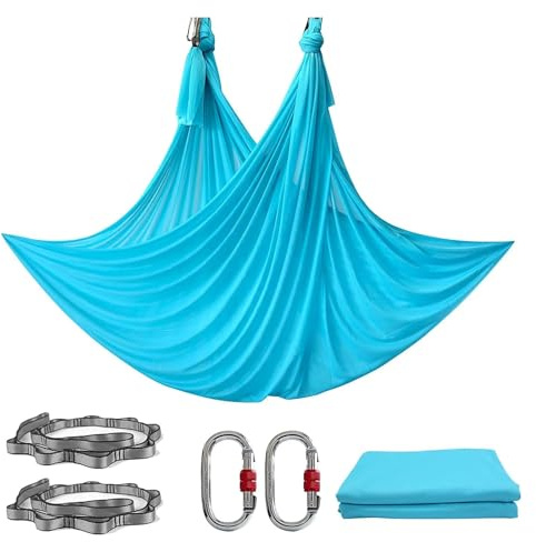 Amaca per Yoga Aereo Set amaca yoga aerea Fitness Pilates Tessuto di seta Altalena 5, metri(Sky blue)