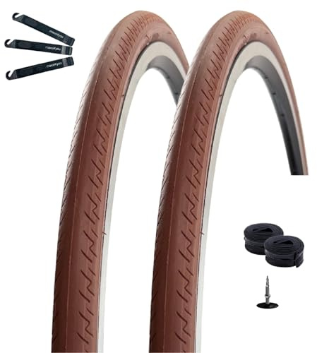 Kontender K-196 Lot de 2 pneus de vélo de course Kenda 28 Marron 26-622 (28 x 1,10) + 2 chambres à air SV assorties avec démonte-pneu maxxi4you