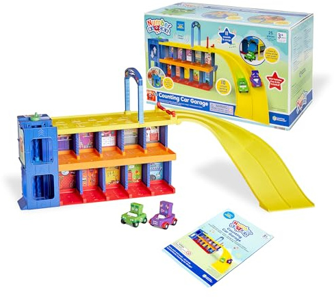 Learning Resources Nummerblocksgarage, 3 år + interaktiv matematikpedagogisk leksak med bilar och ljud